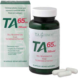 Caja y frasco de T.A. Sciences TA-65 MD 250 units de 90 cápsulas
