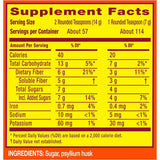 Tabla nutricional de Metamucil - 796 gramos y 57 porciones de fibra de psyllium”