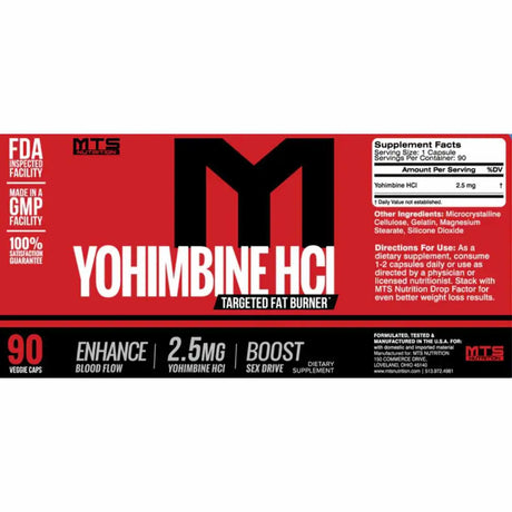 MTS Nutrition Yohimbina HCL - 90 Cápsulas Vegetales - Tabla Nutricional - 90 Servicios - Haz Tu Pedido
