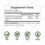 Tabla nutricional de Vitamina D3 con K2 - 10000 IU - 250 Cápsulas