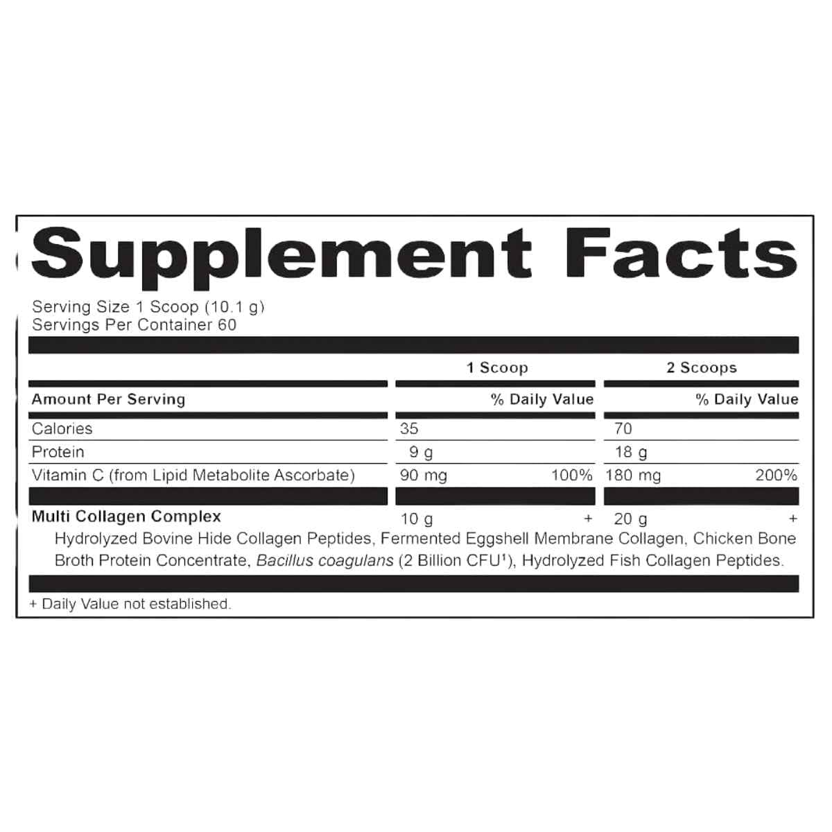 Tabla nutricional Ancient Nutrition Multi Collagen Protein 21.4 oz