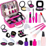 Kit TEPSMIGO de maquillaje de simulación con estuche rosa y piezas de juego.