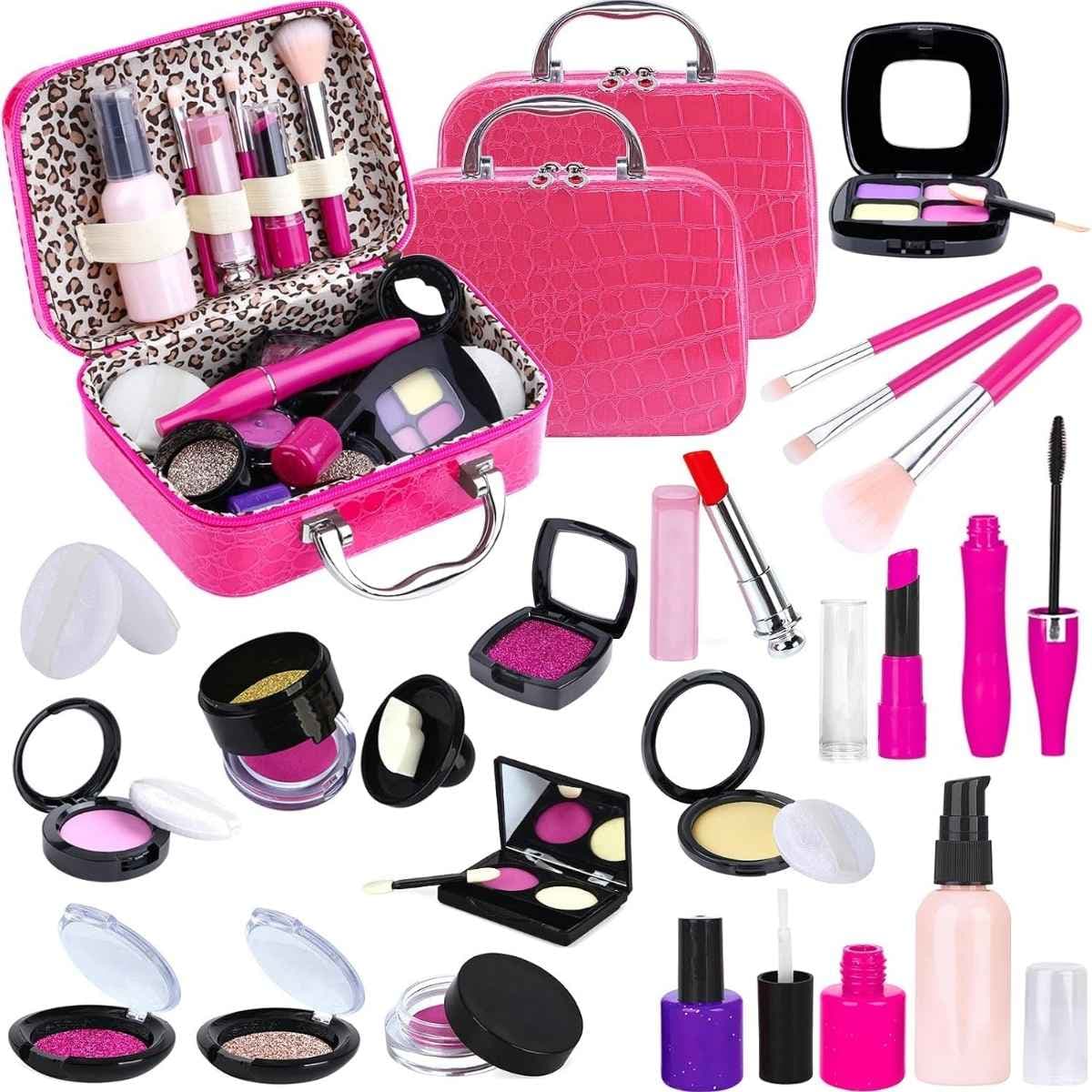 Paquete de 2 kits TEPSMIGO de maquillaje de simulación con estuches rosas.