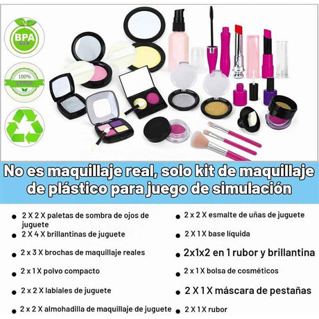 Contenido del paquete de 2 kits TEPSMIGO con piezas de maquillaje de simulación.