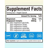 Tabla nutricional del suplemento Terranics Complejo de Magnesio 120 cápsulas vegetales