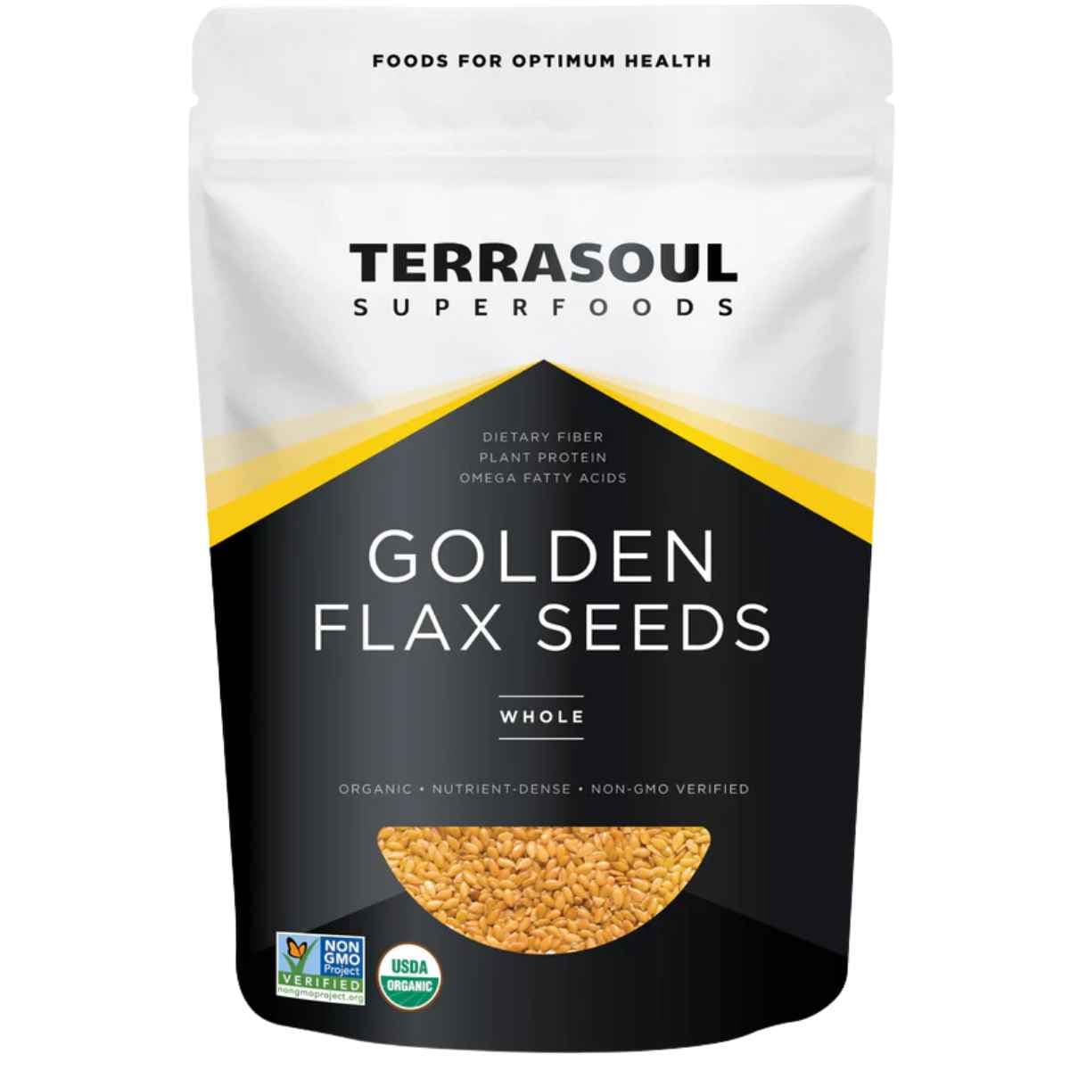 Frasco de suplemento Terrasoul Superfoods Semillas de Linaza Dorada 2 lbs