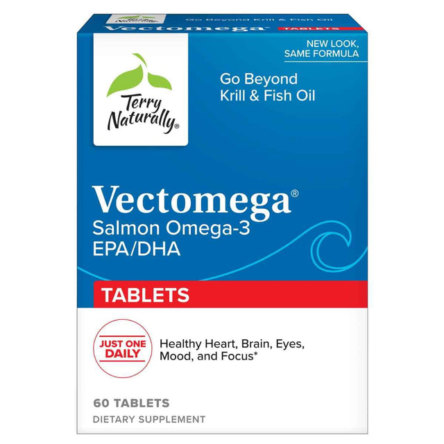 Frasco de suplemento Terry Naturally Vectomega 60 tabletas