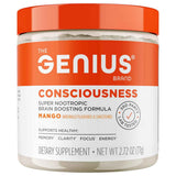 Frasco de suplemento The Genius Brand Genius Consciousness sabor Mango 77g