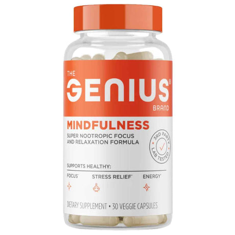 Frasco de suplemento The Genius Brand Genius Mindfulness 30 cápsulas