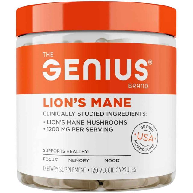 Frasco de suplemento The Genius Brand Hongo Melena de León 120 Cápsulas Vegetales