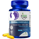 Frasco de The Veggie Doctor QWELL omega 3 prenatal de 60 cápsulas blandas veganas