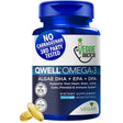Frasco de suplemento The Veggie Doctor QWELL Omega-3 Vegano 60 cápsulas blandas