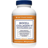 Frasco de suplemento The Vitamin Shoppe BioCell Collagen II 180 cápsulas vegetales