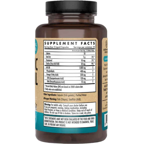 Información del suplemento de The Wellness Farms aceite de krill antártico con omega 3, EPA, DHA, fosfolípidos y colina.