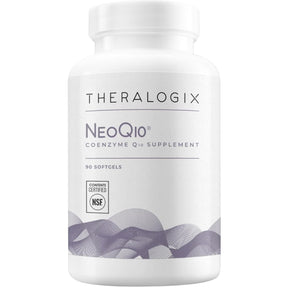 Frasco de suplemento Theralogix Coenzima Q10 NeoQ10 90 cápsulas blandas