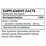 Tabla nutricional del suplemento Thorne Acetyl-L-Carnitine 60 cápsulas