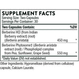 Tabla nutricional del suplemento Thorne Berberina HCl y Fitosoma 1000 mg 60 Cápsulas