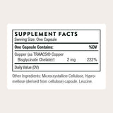 Tabla nutricional del suplemento Thorne Bisglicinato de Cobre 60 cápsulas