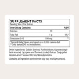 Tabla nutricional del suplemento Thorne Coenzima Q10 60 cápsulas de gel
