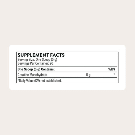 Tabla nutricional del suplemento Thorne Creatina Monohidratada 450 g Polvo