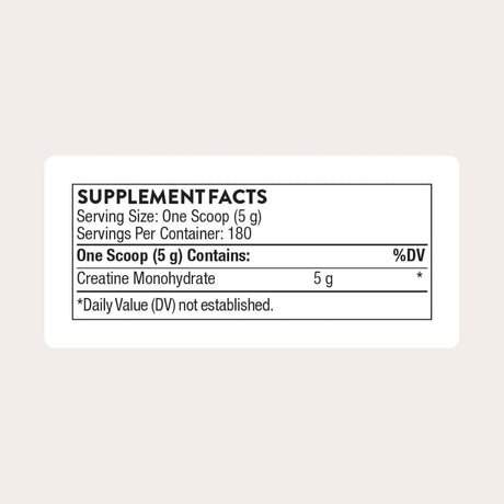 Tabla nutricional del suplemento THORNE Creatina Monohidratada 900 g
