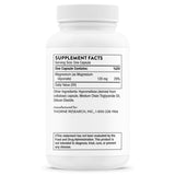 Información del suplemento de THORNE glicinato de magnesio 90 cápsulas con 120 mg de magnesio por cápsula.