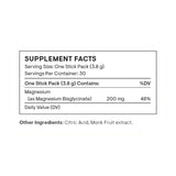 Panel de información del suplemento de THORNE Magnesio bisglicinato, con 200 mg de magnesio por sobre.