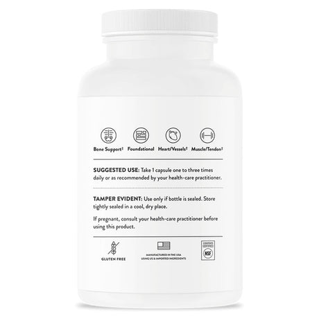 Etiqueta posterior de THORNE Magnesio CitraMate con modo de uso sugerido, advertencias y sellos del producto.