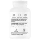 Etiqueta posterior de THORNE malato de calcio y magnesio 240 cápsulas con modo de uso, advertencias y sellos visibles.