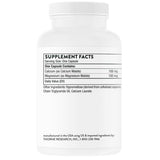 Información del suplemento de THORNE malato de calcio y magnesio 240 cápsulas con 100 mg de calcio y 100 mg de magnesio por cápsula.
