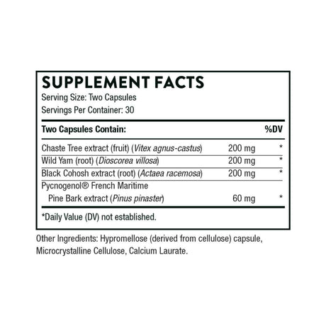 Tabla nutricional del suplemento THORNE Meta-Balance 60 cápsulas