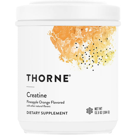 Frasco de suplemento Thorne Monohidrato de Creatina sabor Piña Naranja 384 g