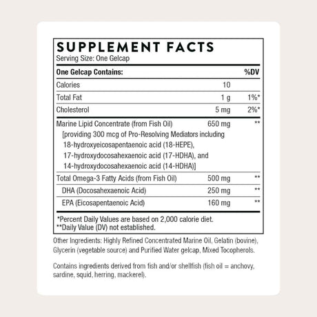 Información del suplemento THORNE Pro-Resolving Mediators omega 3 DHA EPA