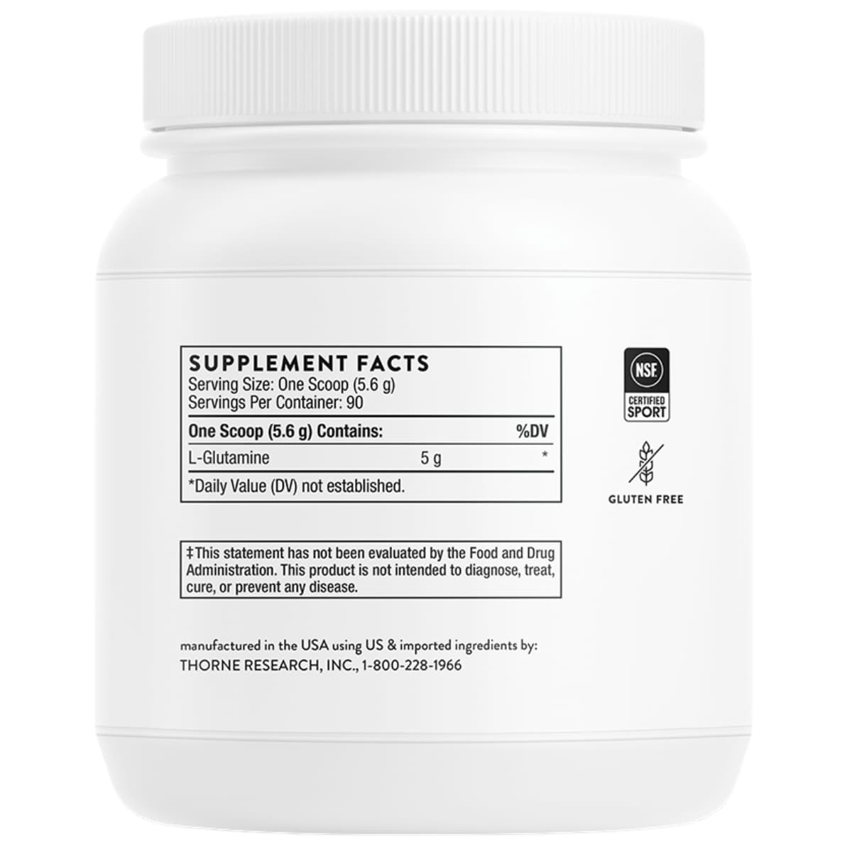 Tabla nutricional del suplemento Thorne Research L-Glutamina en Polvo 504 g