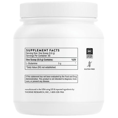 Tabla nutricional del suplemento Thorne Research L-Glutamina en Polvo 504 g