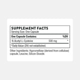 Tabla nutricional del suplemento Thorne Research N-Acetilcisteína 90 cápsulas