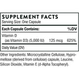 Tabla nutricional del suplemento Thorne Research Vitamina D3 5000 IU 60 cápsulas
