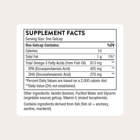 Información del suplemento THORNE Super EPA omega 3 en presentación de 180 cápsulas blandas