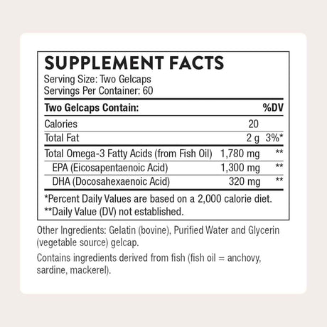 Información del suplemento THORNE Super EPA Pro 1300 mg EPA 320 mg DHA