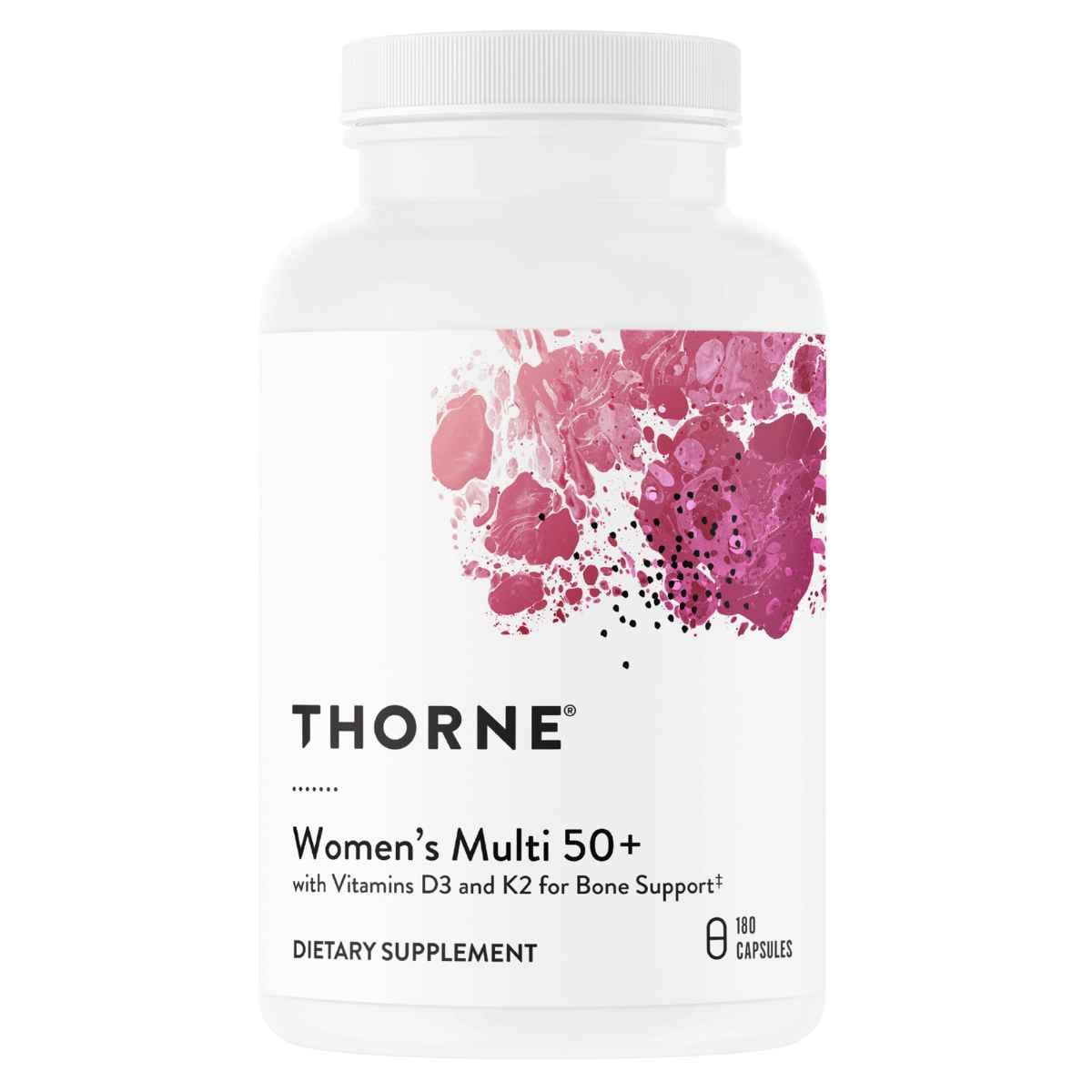 Frasco de suplemento Thorne Women's Multi 50+ 180 cápsulas