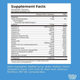 Tabla nutricional Supplement Facts de Tinies bers Kids L-Arginina: 1000 mg por 2 gomitas, vitaminas y minerales