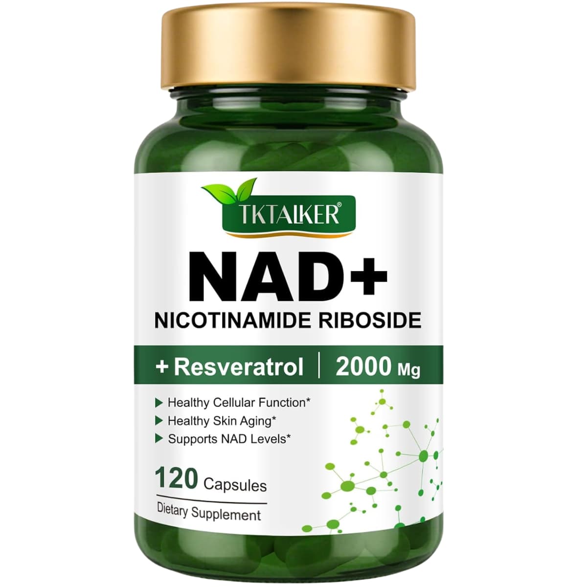 Frasco de suplemento TKTAIKER NAD+ 2000 mg 120 cápsulas