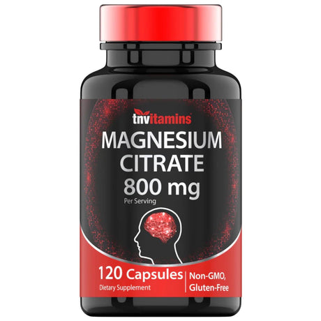 Frasco de suplemento TNVitamins Citrato de Magnesio 120 Cápsulas
