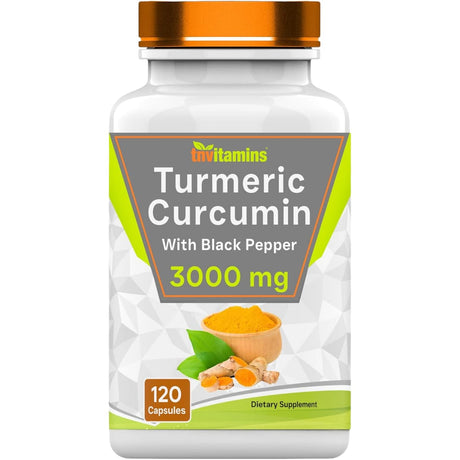 Frasco de suplemento TNVitamins Extracto de Cúrcuma 3000 mg 120 cápsulas