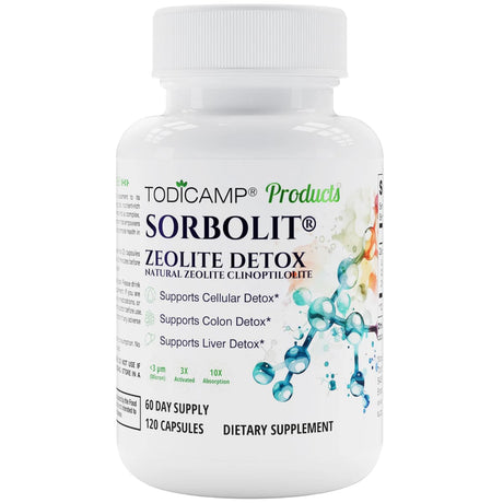 Frasco de suplemento Todicamp Zeolita Clinoptilolita 1000 mg 120 cápsulas