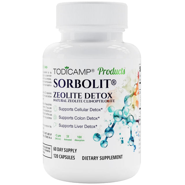 Frasco de suplemento Todicamp Zeolita Clinoptilolita 1000 mg 120 cápsulas