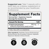 Tabla nutricional del suplemento Toniiq 5-HTP 90 cápsulas