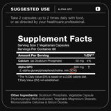 Tabla nutricional del suplemento Toniiq Alfa GPC 120 cápsulas
