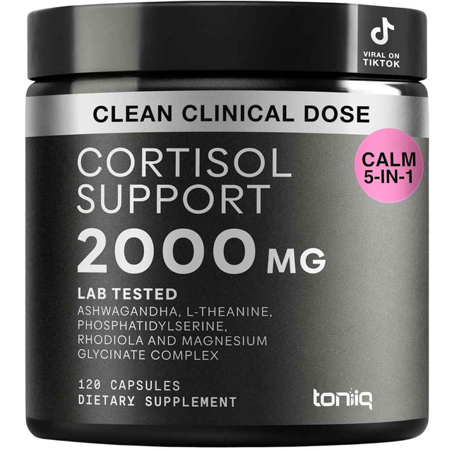 Frasco de suplemento Toniiq Cortisol Support 120 cápsulas
