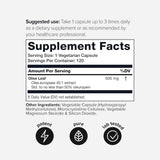 Tabla nutricional del suplemento Toniiq Extracto de Hoja de Olivo 120 cápsulas